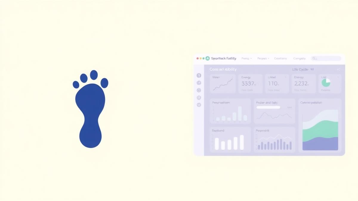 Illustration comparing a single carbon footprint with a full LCA dashboard covering multiple environmental impact categories